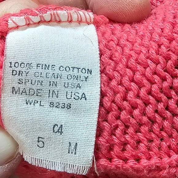 Vintage 80s Lord Jeff Pink Cable Knit Tennis Sweater XL USA Cotton Preppy V-Neck - Picture 5 of 9